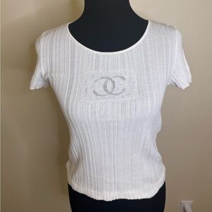 Chanel petite ribbed cotton top, white, vintage.